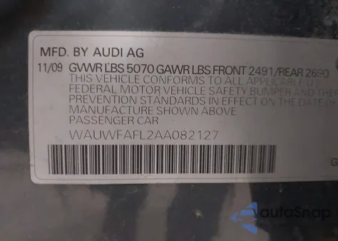 2010 Audi A4 2.0T Premium z USA, uszkodzony, nr VIN WAUWFAFL2AA082127